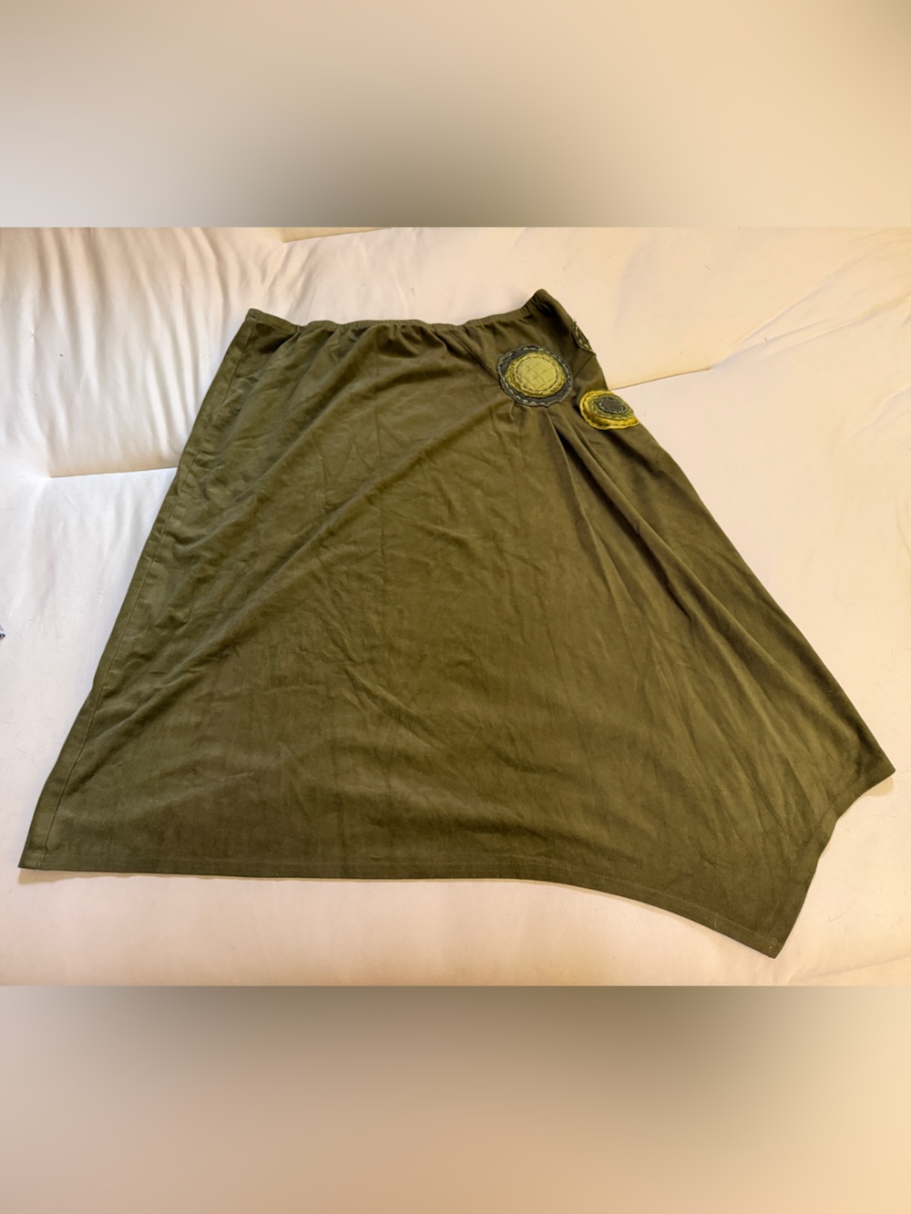 Hippie skirt,
Olive Green A-Line Knee Skirt with Accent Patch